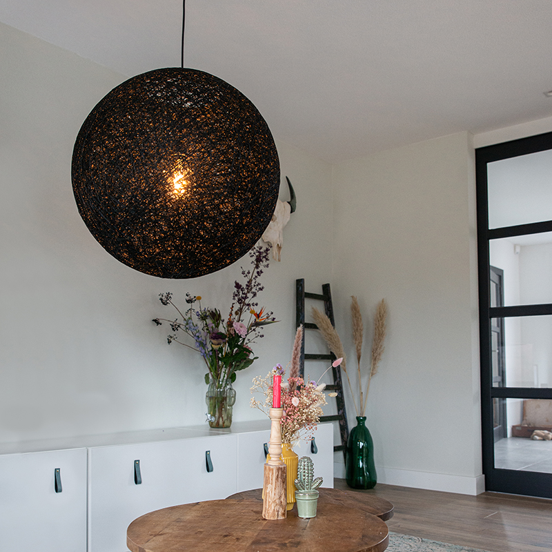Landelijke hanglamp zwart 60 cm - Corda Landelijke hanglamp zwart 60 cm - Corda