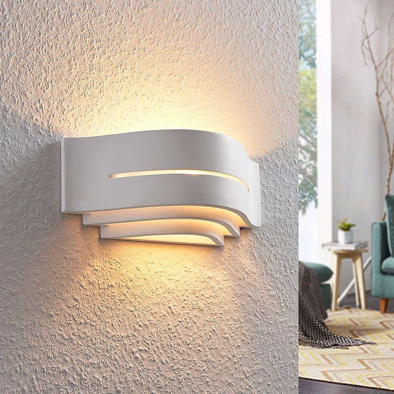 Moderne wandlamp wit gips met detail incl. LED - Amran