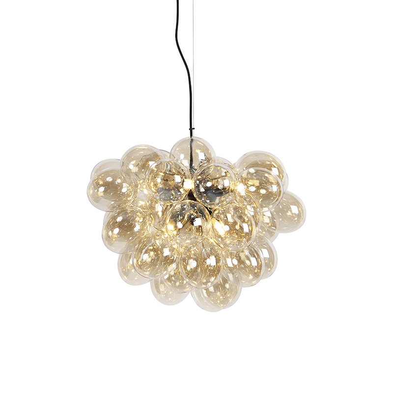 Art Deco závesná lampa čierna so sklom 8 svetiel - Uvas