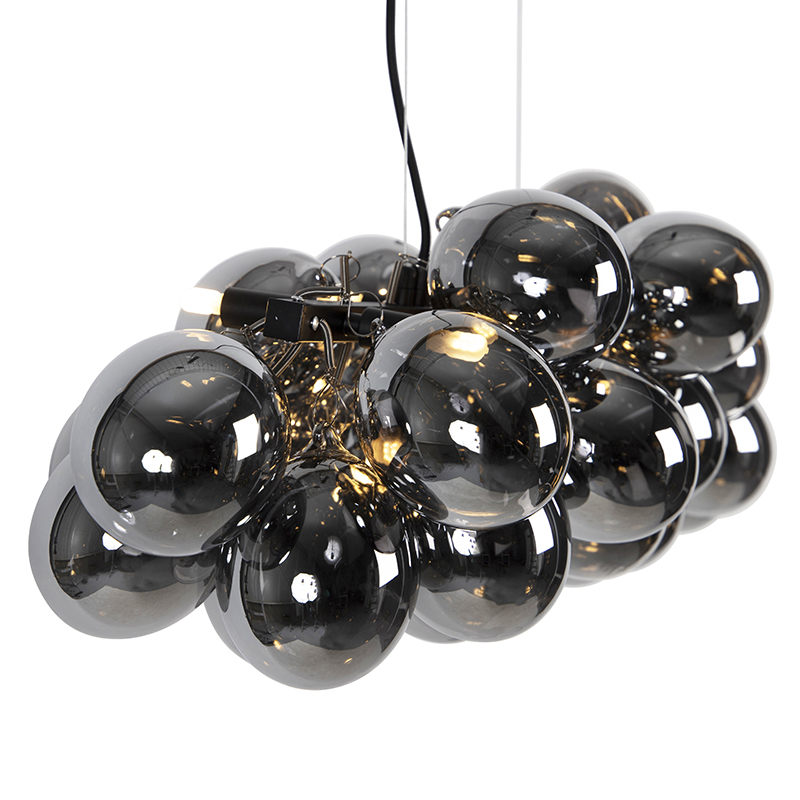 Lámpara colgante inteligente negra con cristal ahumado 8 luces incl. 8 Wifi G9 - Uvas