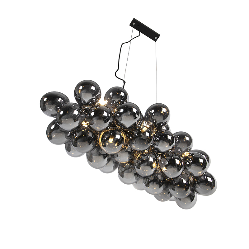 Lámpara colgante inteligente negra con cristal ahumado 8 luces incl. 8 Wifi G9 - Uvas