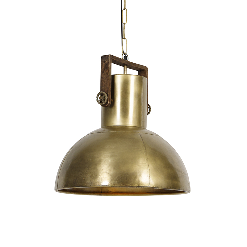 QAZQA Industriële hanglamp brons met hout - Mangoes