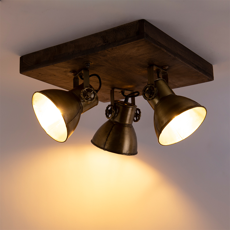 Deckenleuchte Bronze mit Holz 3-flammig - Mangos