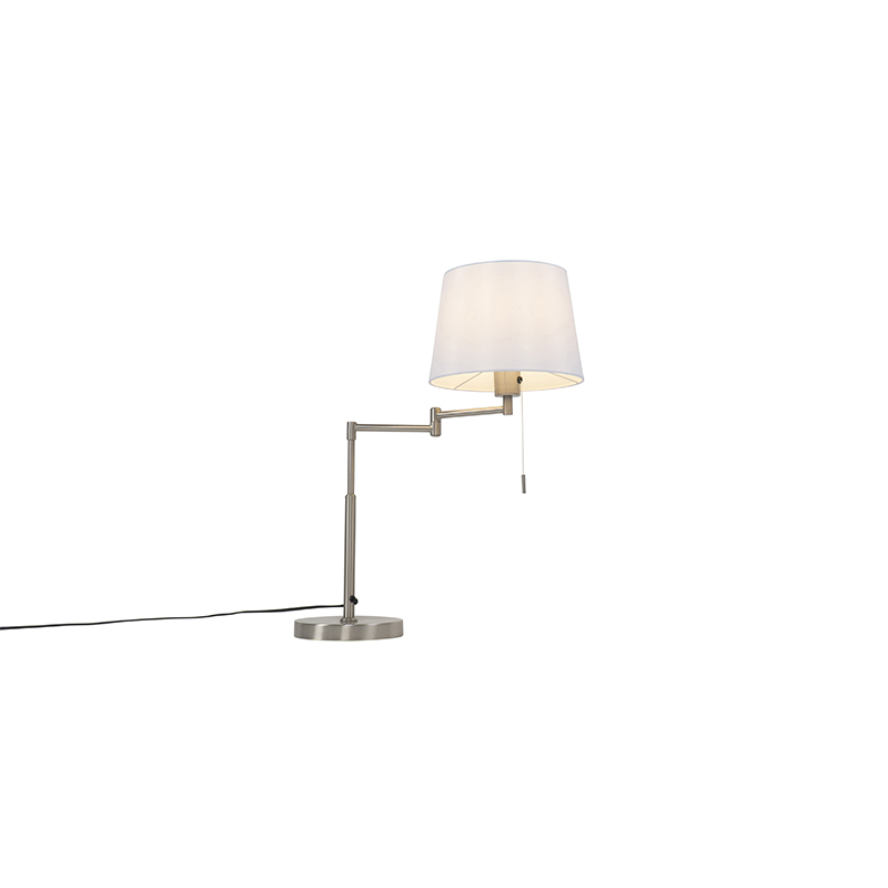 Stolová lampa oceľová s bielym tienidlom a nastaviteľným ramenom - Ladas