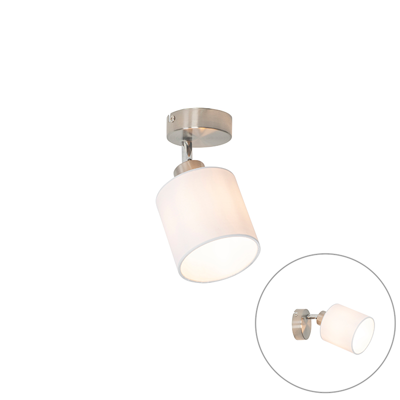 Moderné nástenné svietidlo oceľové s bielym nastaviteľným tienidlom - Hetta