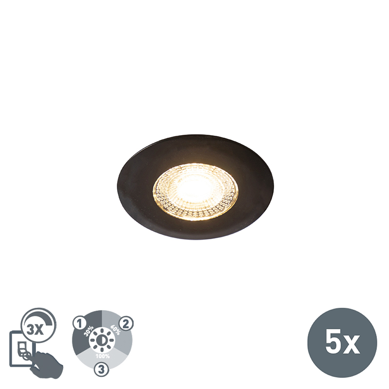 Set van 5 inbouwspots zwart 3-staps dimbaar - Ulo Set van 5 inbouwspots zwart 3-staps dimbaar - Ulo