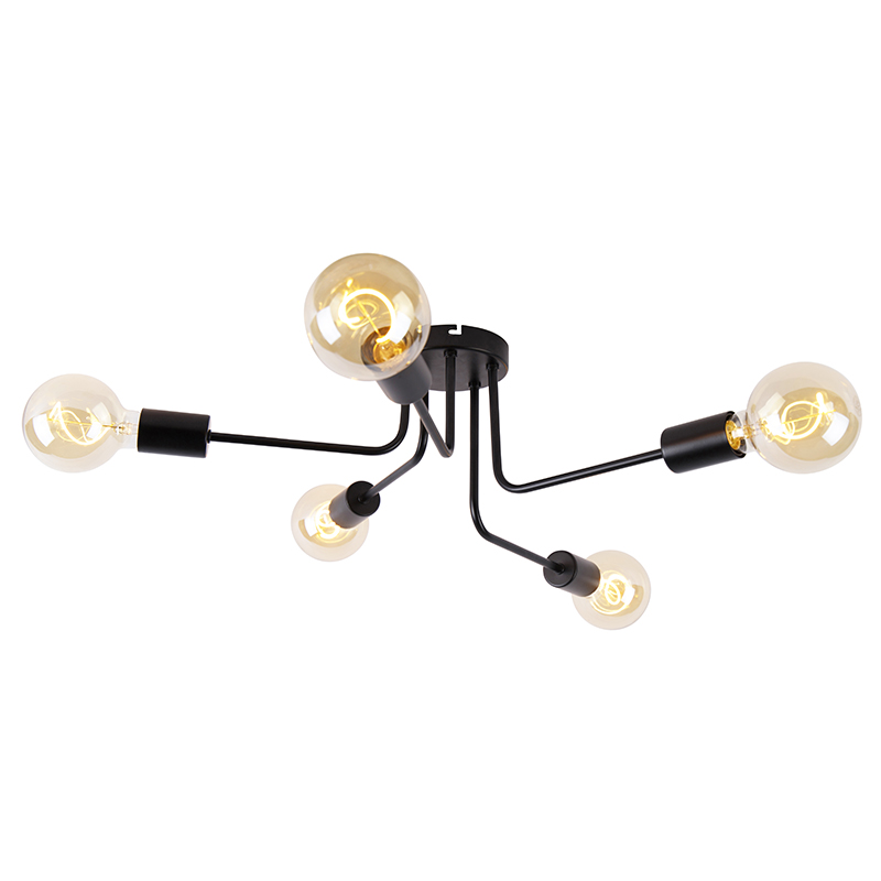 Dizajnové stropné svietidlo čierne 5-žiarovkové - Facile