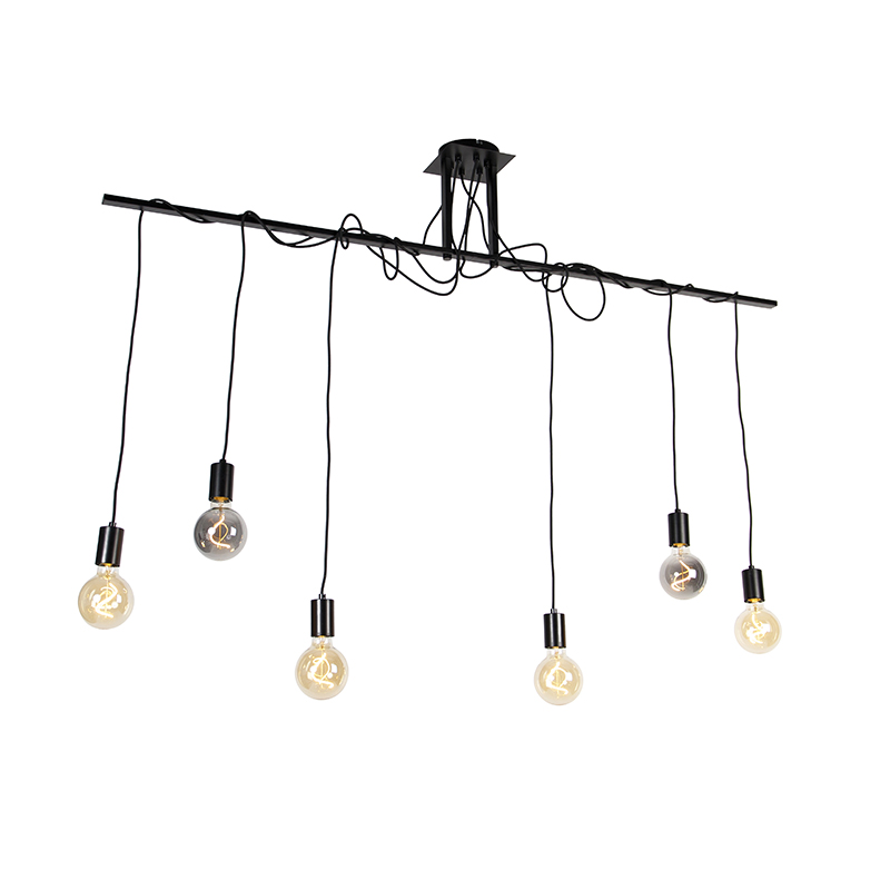 Lampe à suspension noire 6 lumières avec câbles de 80 cm - Facile