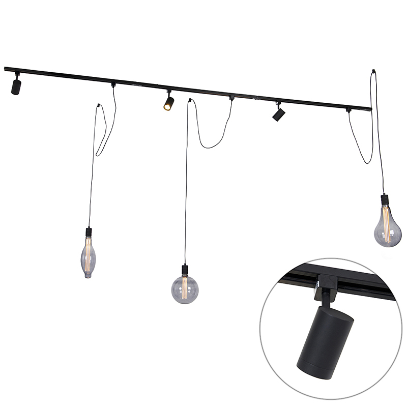 Moderný koľajnicový systém s 3 reflektormi a 3 závesnými lampami čierny 1-fázový - Iconic Cavalux Jeana