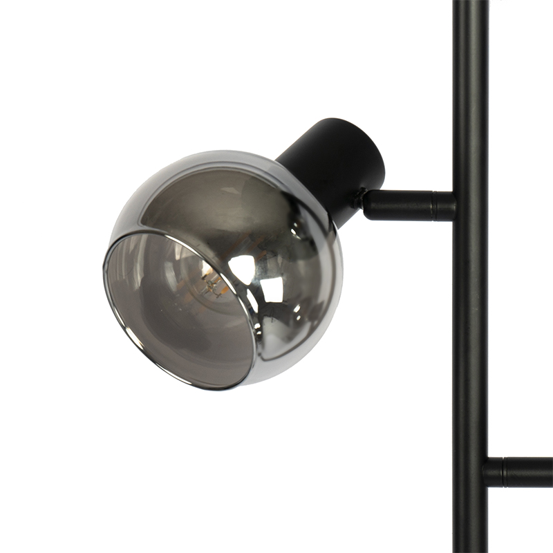 lampadaire art déco noir 3 lumières avec verre fumé - vidro