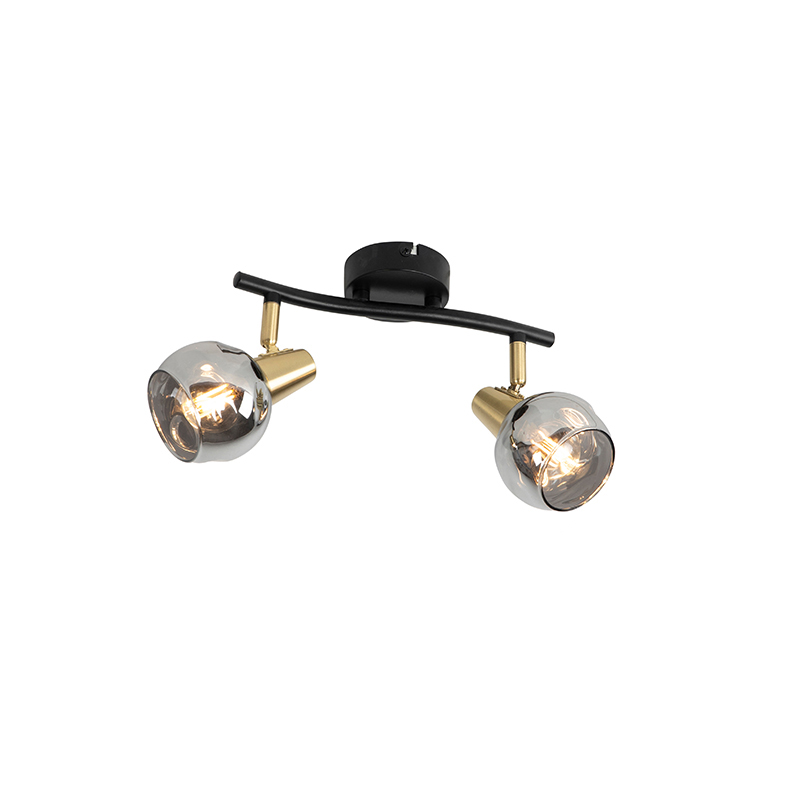 Stropné svietidlo Art Deco čierne s dymovým sklom 2-svetlo - Vidro