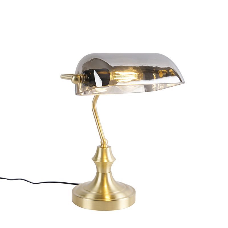 Klassieke notarislamp goud met gerookt spiegelglas - Banker