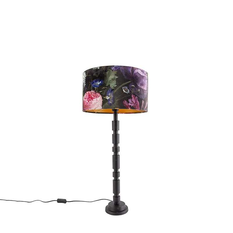 Art deco asztali lámpa fekete virágos árnyalattal 35 cm - Torre