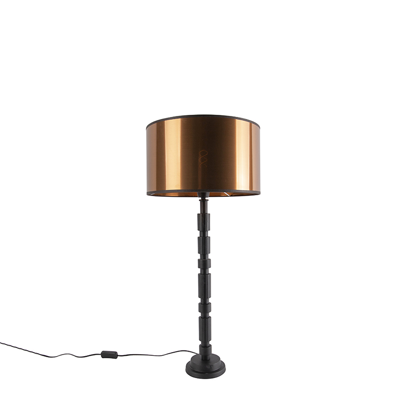 Stolová lampa v štýle art deco čierna s medeným tienidlom 35 cm - Torre