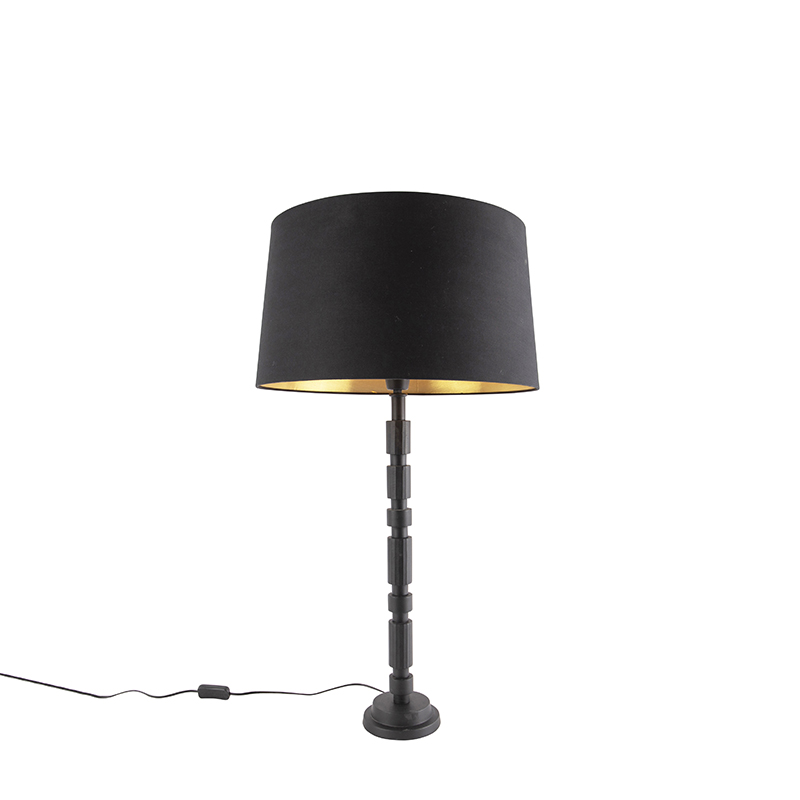 Art deco asztali lámpa fekete, pamut árnyalattal 45 cm - Torre
