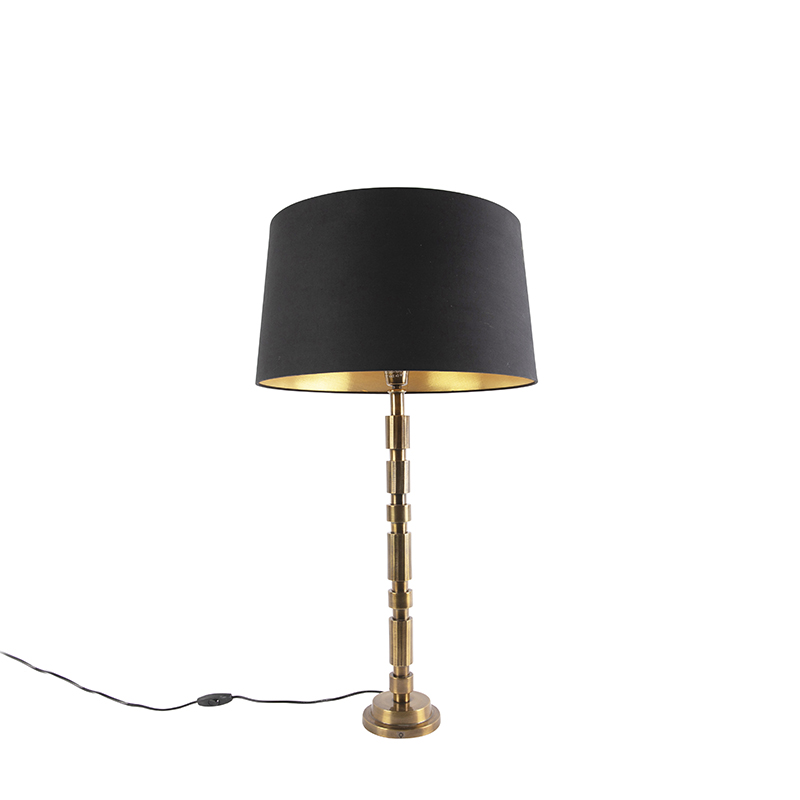 Lampe de table art déco bronze avec abat-jour en coton noir 45 cm - Torre