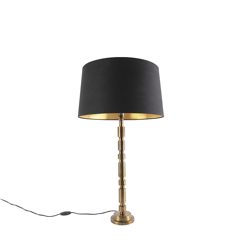 Stolová lampa v štýle art deco bronzová s bavlneným tienidlom 45 cm čierna - Torre