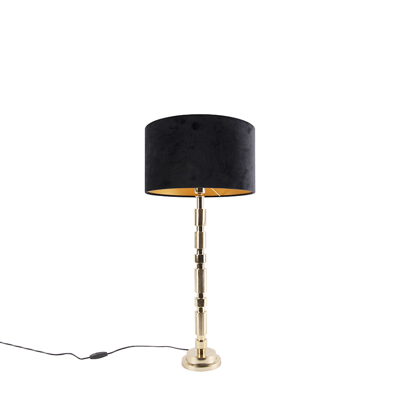 Lampe de table art déco or avec abat-jour en velours noir 35 cm - Torre