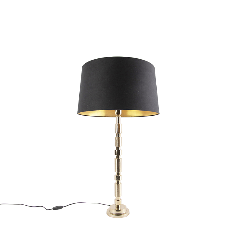 Art deco bordslampa guld med bomullsskugga svart 45 cm - Torre
