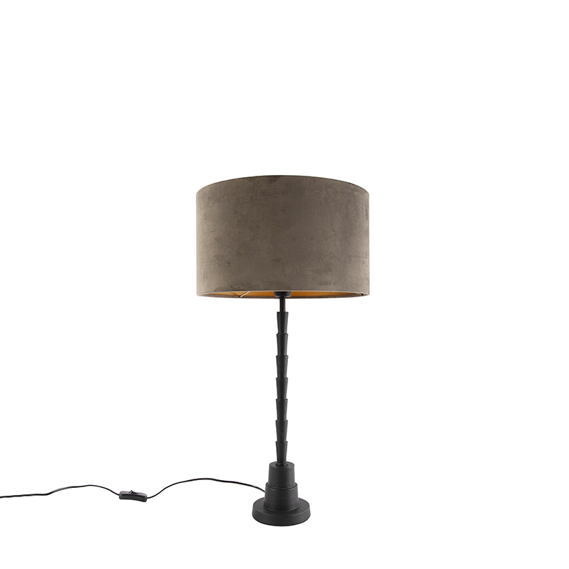 Lampe de table art déco noir 35 cm abat-jour velours taupe - Pisos