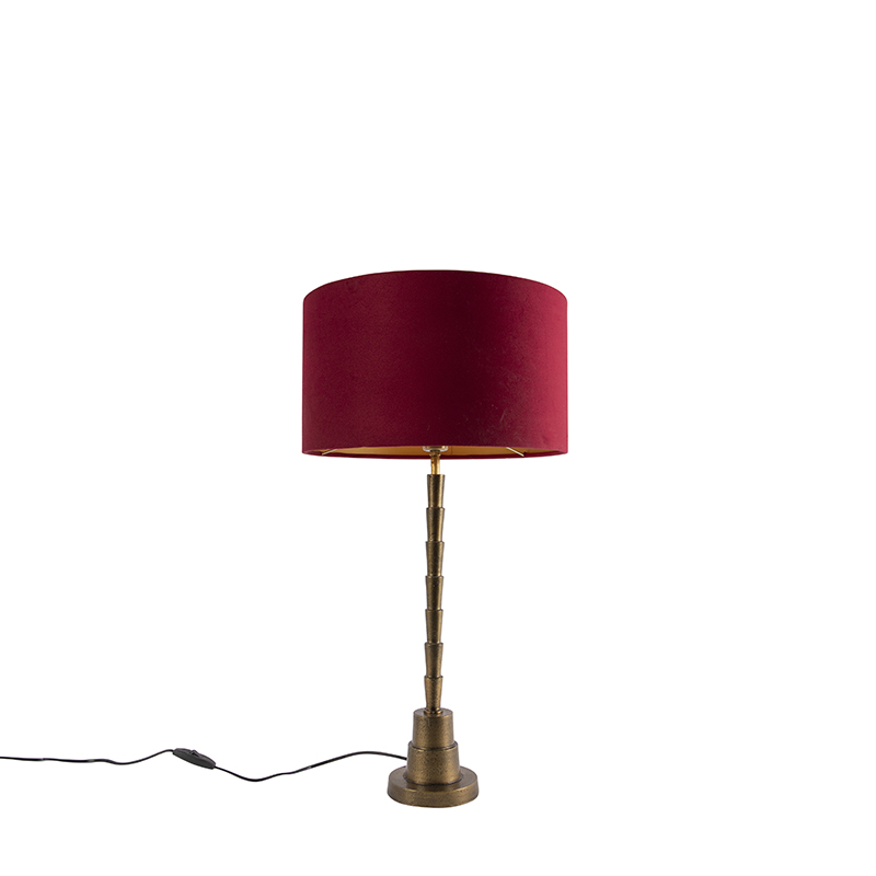 Art Deco bordlampe bronze fløjlskærm rød 35 cm – Pisos