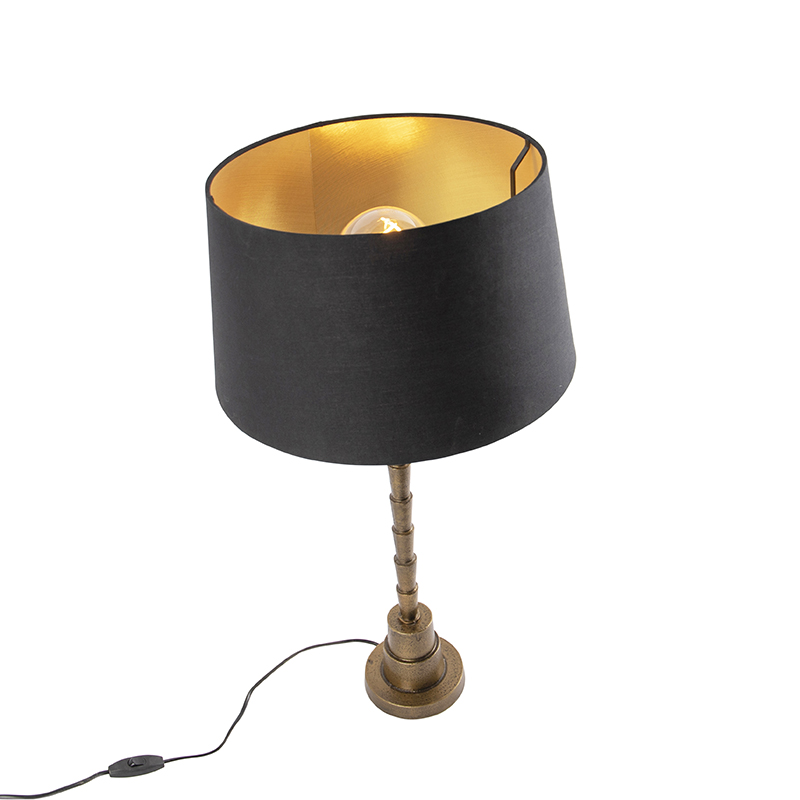 Lampada da tavolo Art Déco bronzo con paralume in cotone nero 35 cm - Pisos