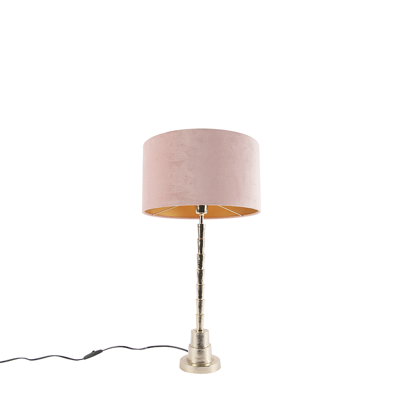 Lampe de table Art Déco or 35 cm avec abat-jour velours rose - Pisos