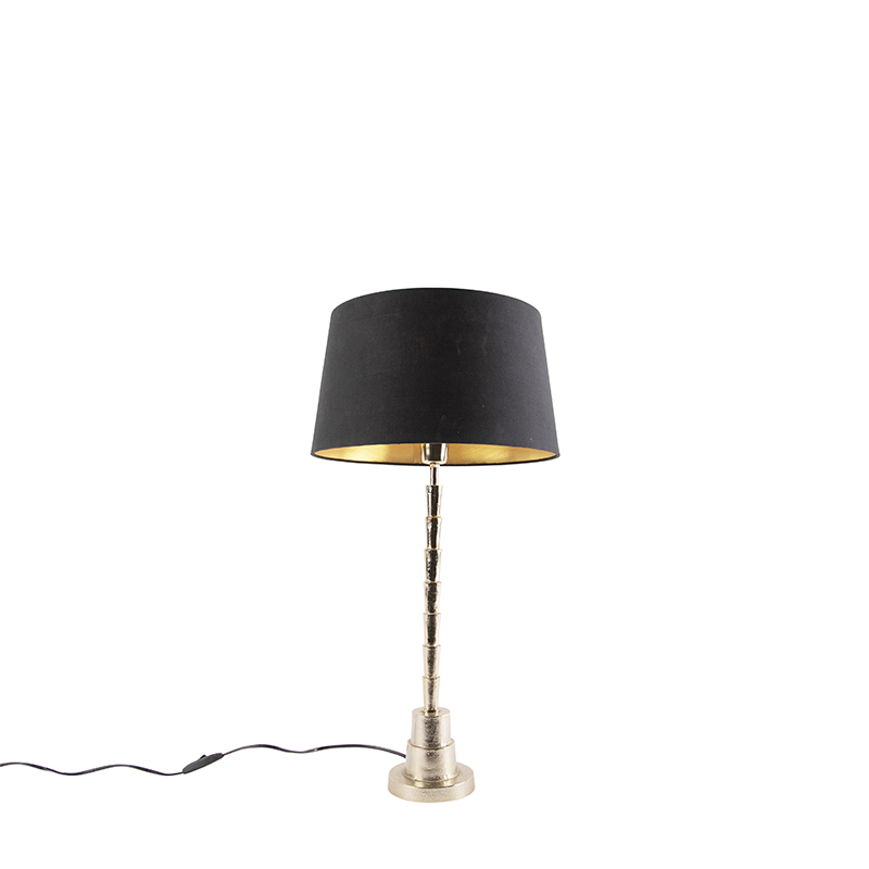 Art deco asztali lámpa arany, fekete pamut árnyalattal 35 cm - Pisos