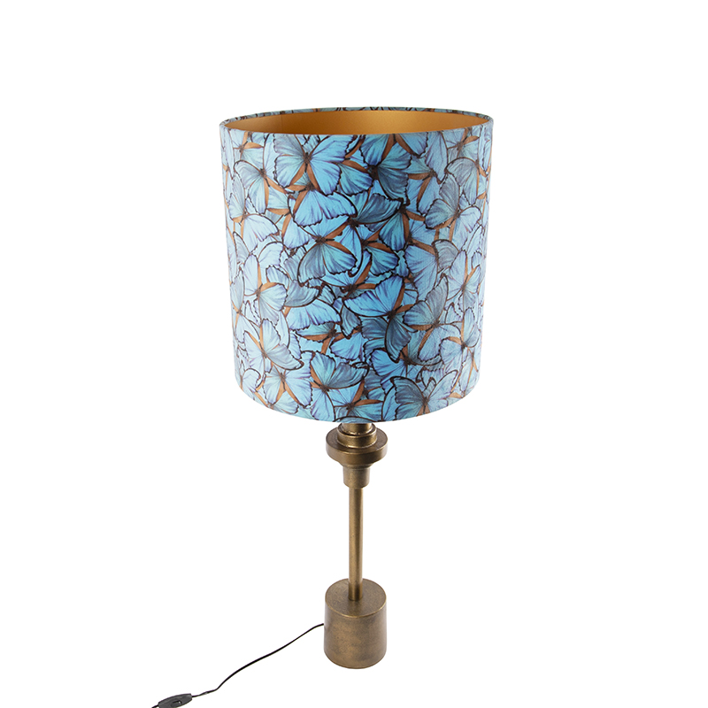 lampe de table bronze velours abat-jour papillon design 40 cm - diverso