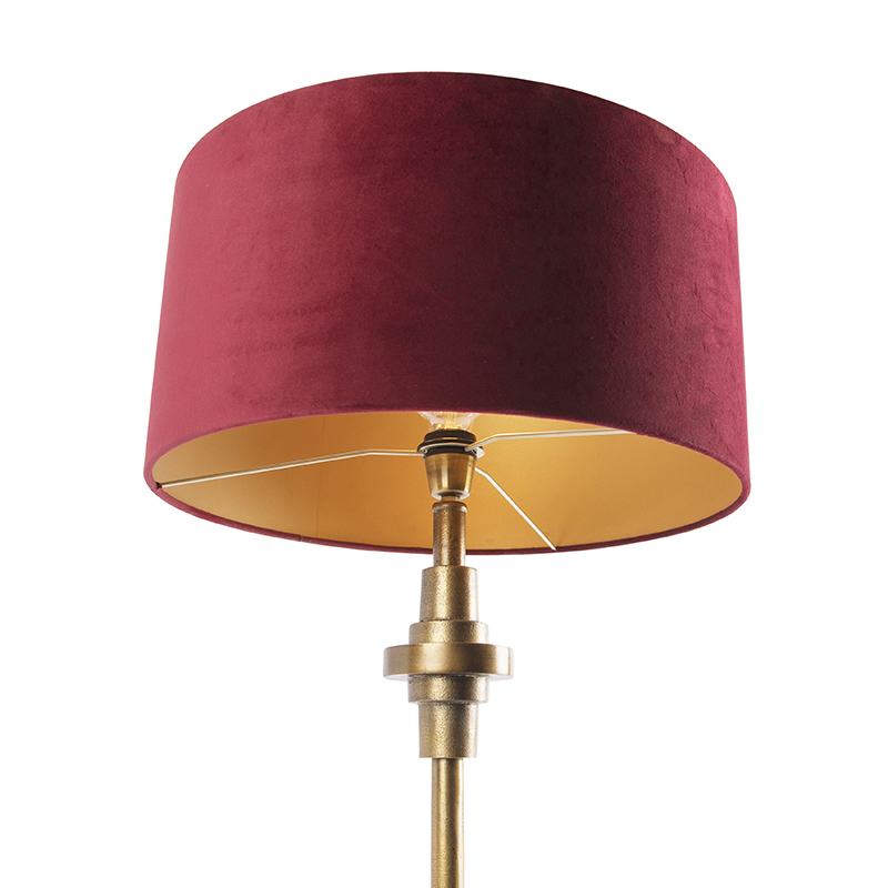 lampe de table art déco bronze velours abat-jour rouge 50 cm - diverso