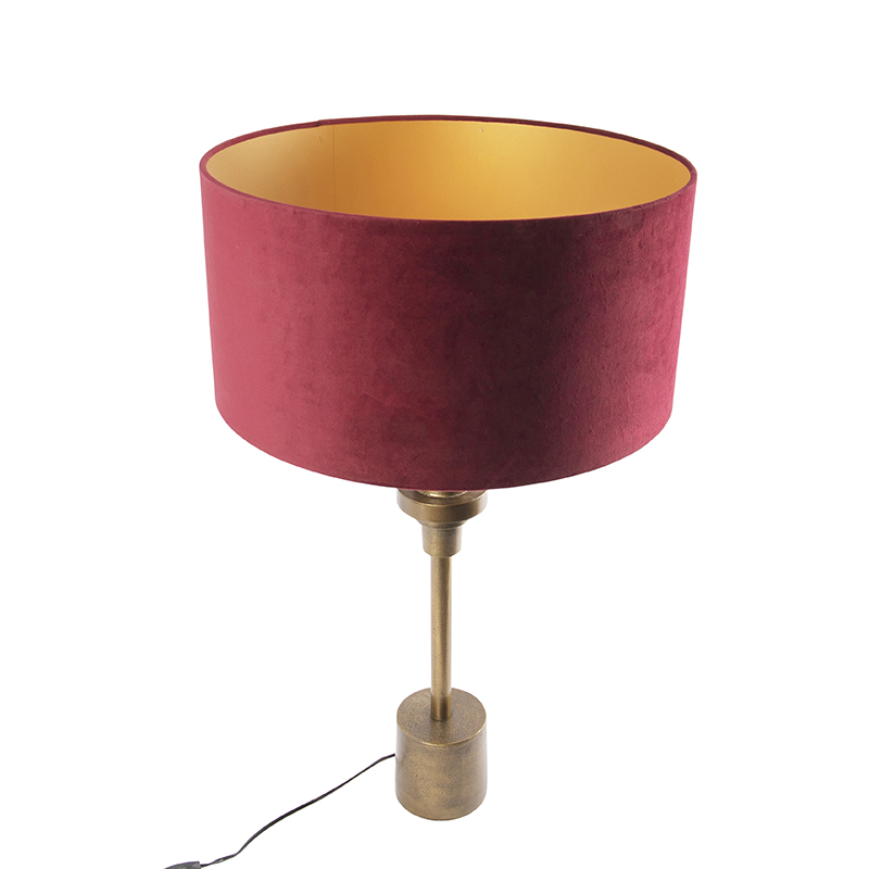 lampe de table art déco bronze velours abat-jour rouge 50 cm - diverso