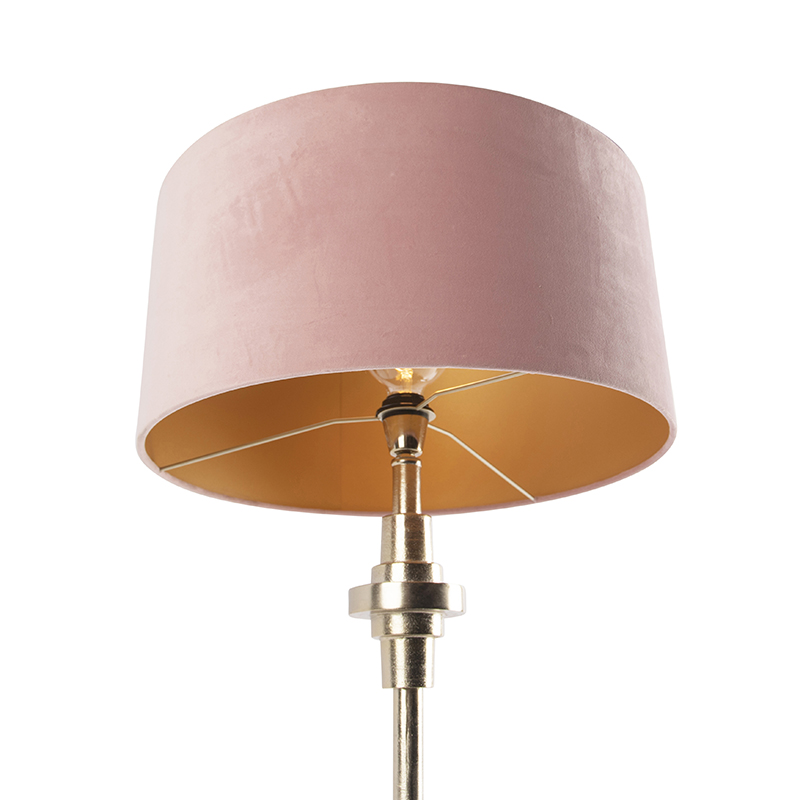 lampe de table art déco velours doré abat-jour rose 50 cm - diverso