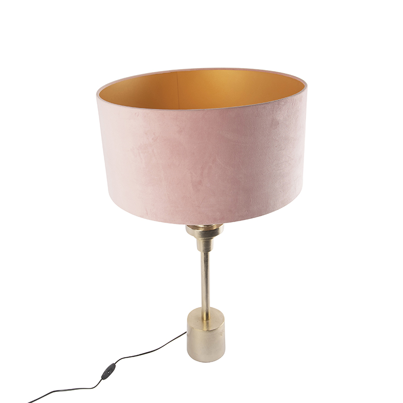 lampe de table art déco velours doré abat-jour rose 50 cm - diverso