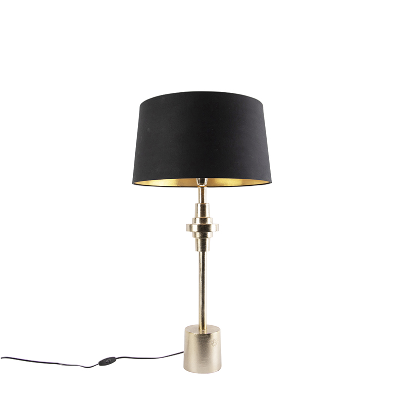 Art deco table lamp black with cotton shade black 45 cm - Diverso