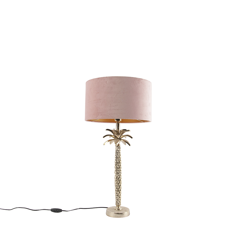Art Deco asztali lámpa, bársony rózsaszín árnyalattal 35 cm - Areka