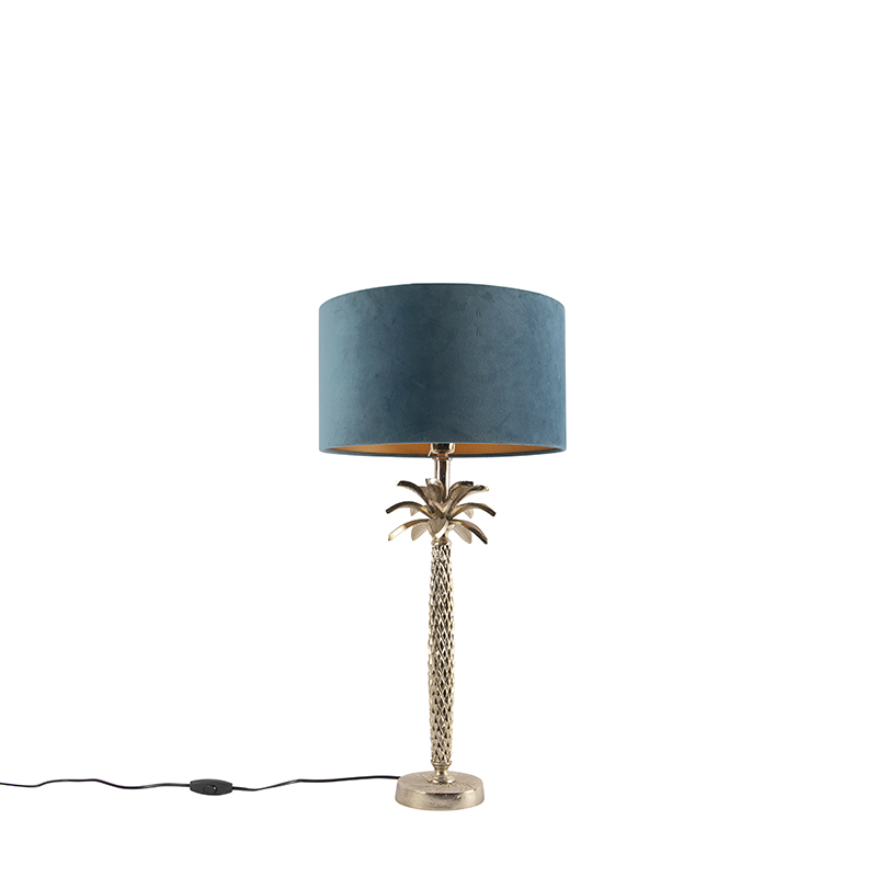 Art Deco asztali lámpa, bársony kék árnyalattal, 35 cm - Areka