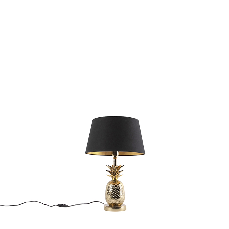 Art deco asztali lámpa arany, fekete árnyalattal 50 cm - Trópusi