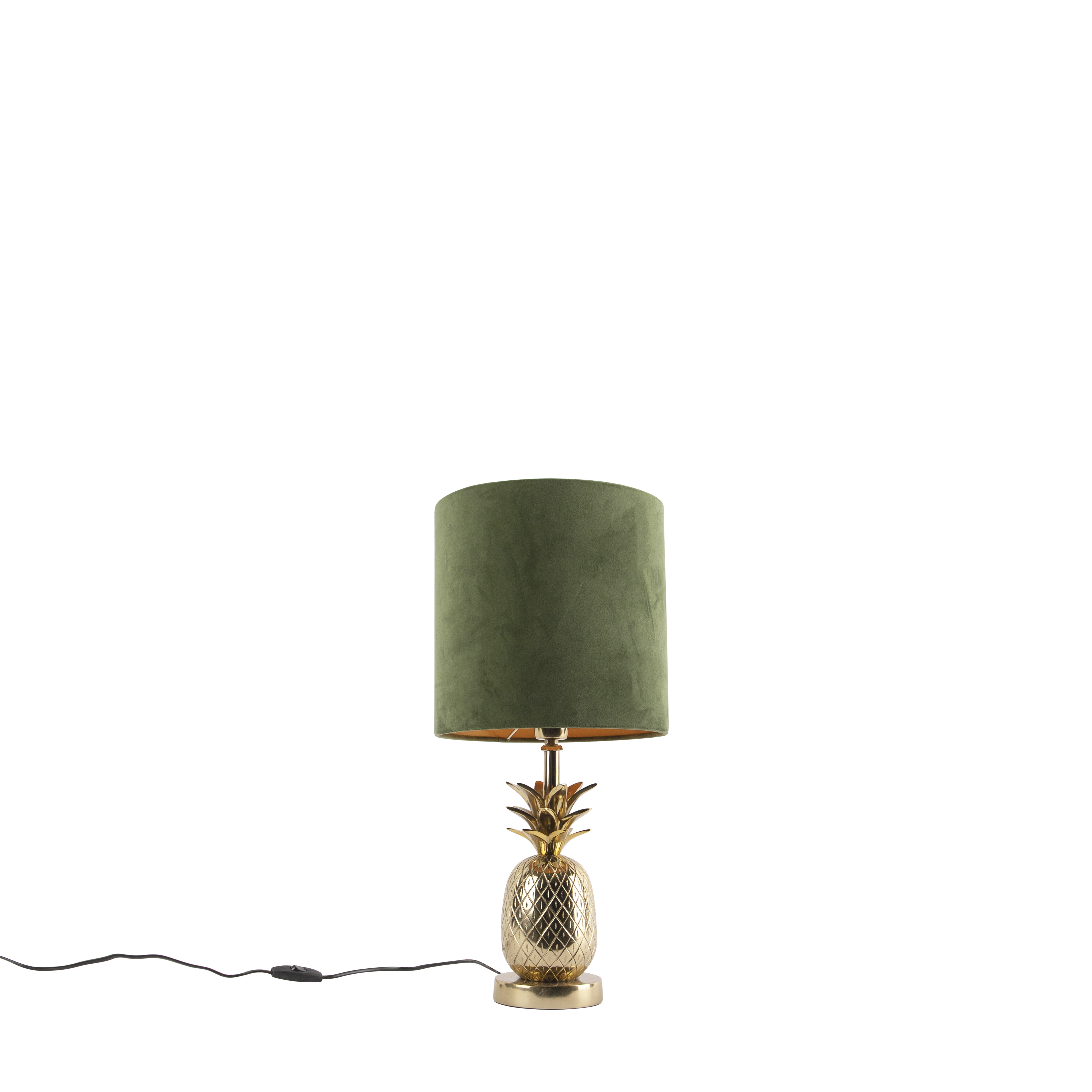 Art deco tafellamp goud met velours groene kap 25 cm - Tropical