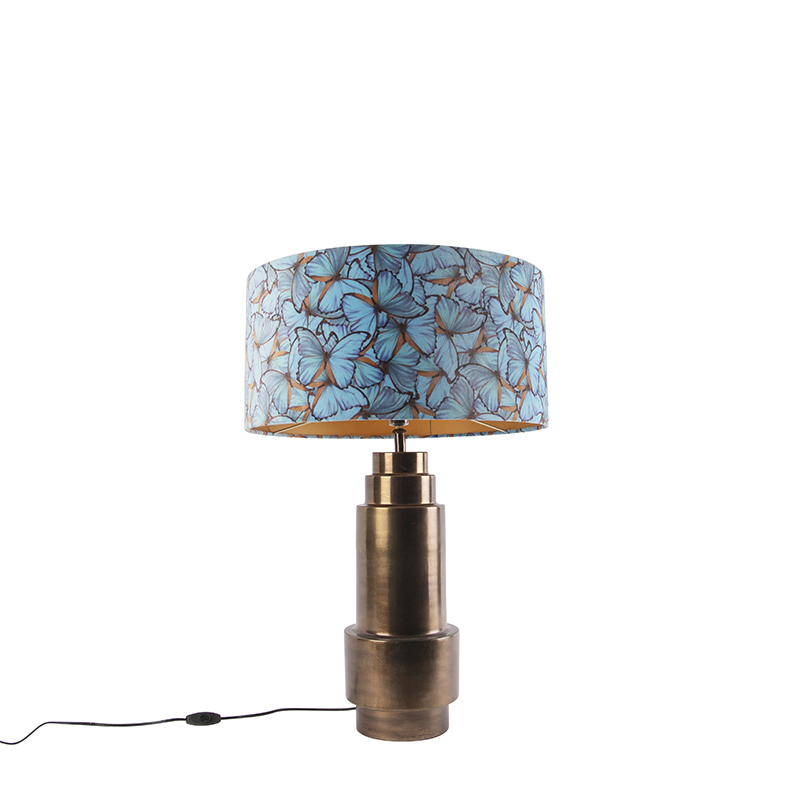 Lampe de table bronze avec abat-jour papillon velours 50 cm - Bruut