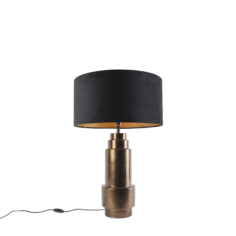 E-shop Stolná lampa v štýle art deco bronzový zamatový odtieň čierna so zlatom 50cm - Bruut