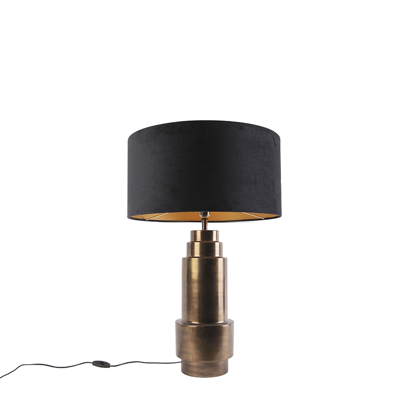 Stolná lampa v štýle art deco bronzový zamatový odtieň čierna so zlatom 50cm - Bruut