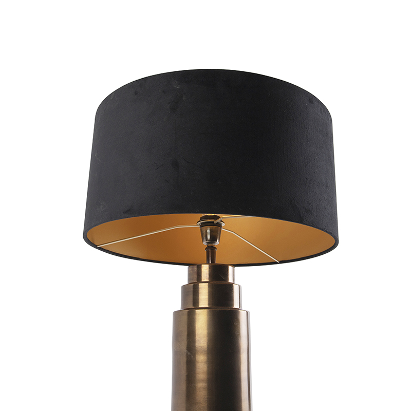 lampe de table art déco bronze velours abat-jour noir avec or 50cm - bruut