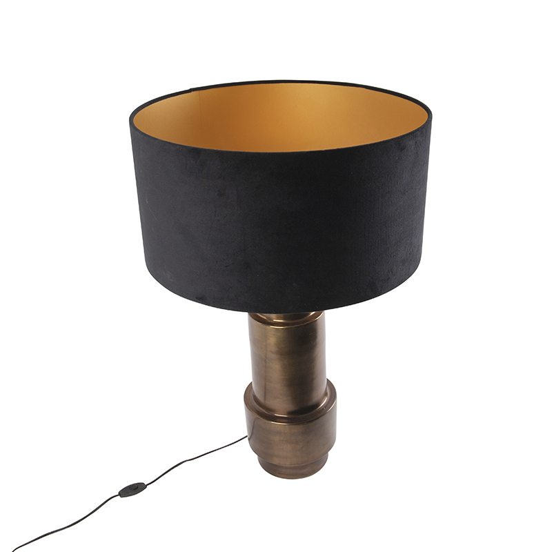 lampe de table art déco bronze velours abat-jour noir avec or 50cm - bruut