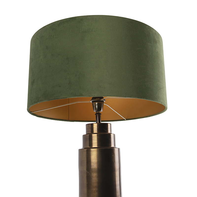 lampe de table art déco bronze velours abat-jour vert avec or 50cm - bruut