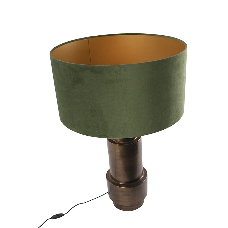 lampe de table art déco bronze velours abat-jour vert avec or 50cm - bruut