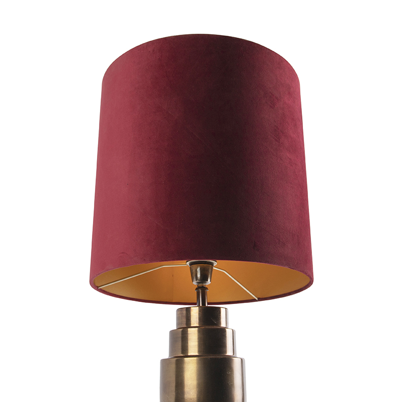 lampe de table art déco bronze velours abat-jour rouge avec or 50cm - bruut