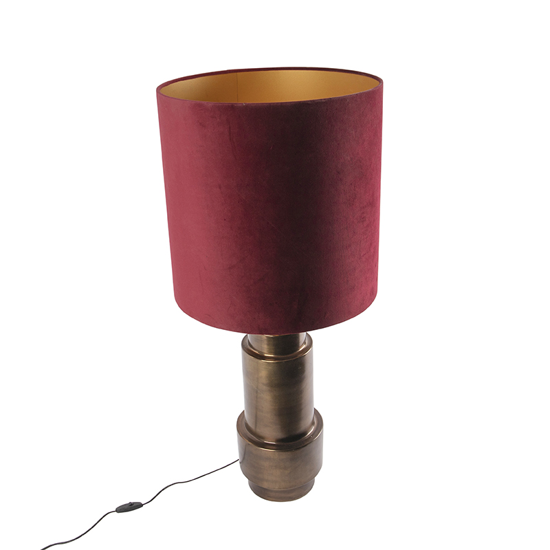 lampe de table art déco bronze velours abat-jour rouge avec or 50cm - bruut