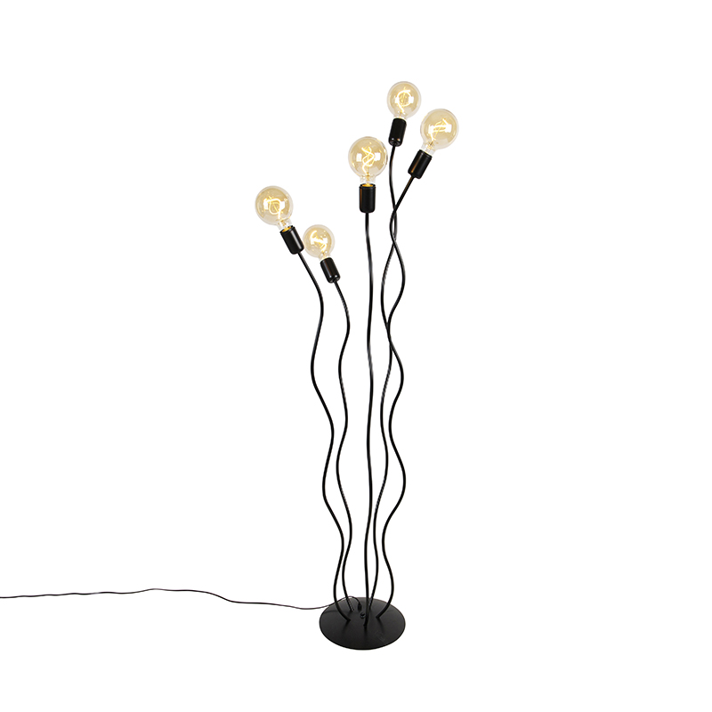 Design vloerlamp zwart 5-lichts - Wimme