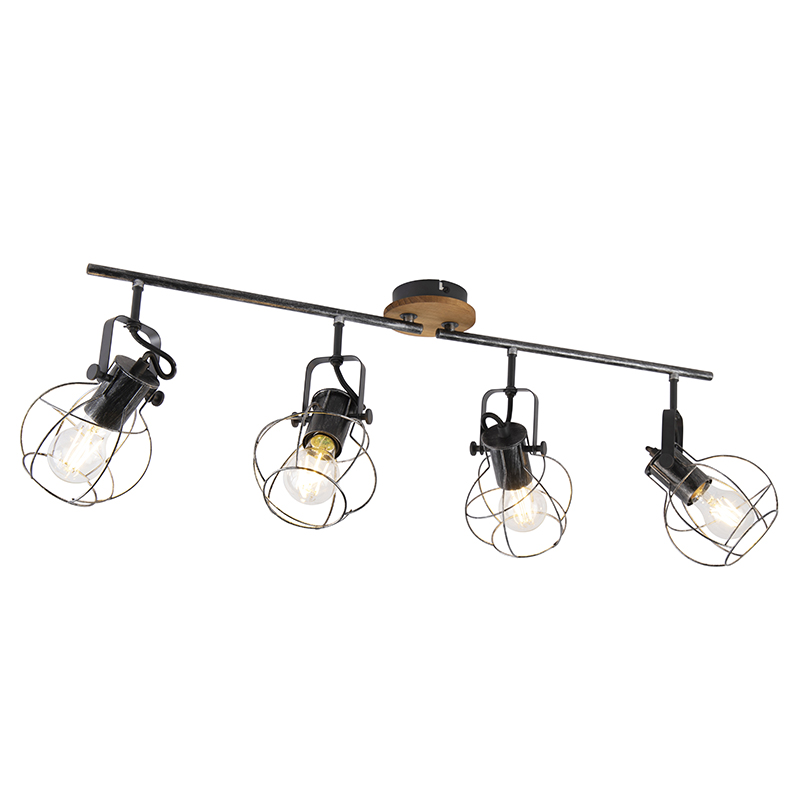 Industriele spot antiek zilver met hout 4-lichts - Torce