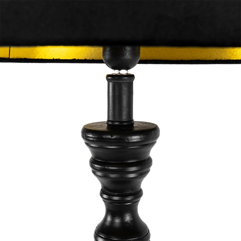 QAZQA Lampada Da Terra Con Paralume Classico - Classico - Legno,Acciaio,Tessuto - Nero - Oblungo Max. 1 X Watt 16 Lampada da terra classica nera - Classico